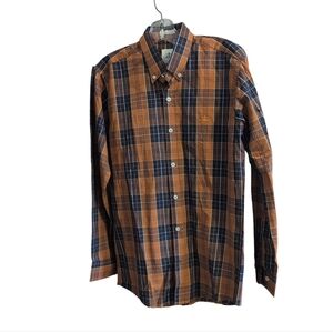 Brooks Brothers Men’s Large Button-Down Shirt Blue Brown Plaid Cotton Classic Fi